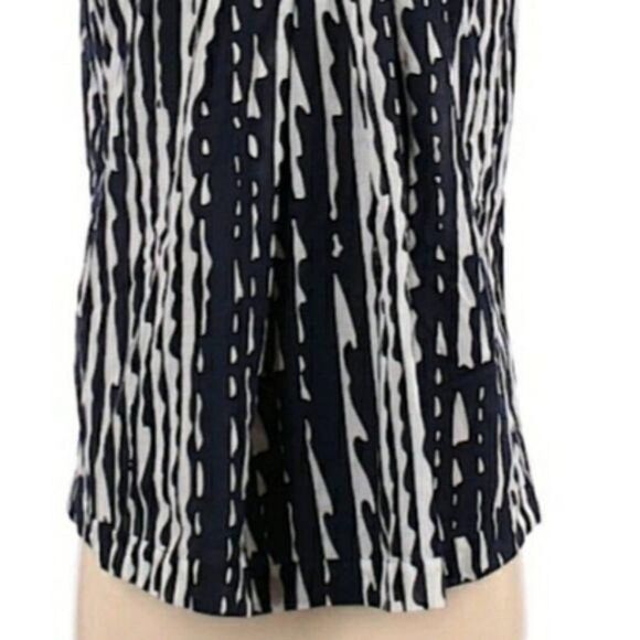 St. John SoCa Cotton Sleeveless Pleated Jewel Neck Tie Back Striped Navy Sz S - Picture 5 of 11